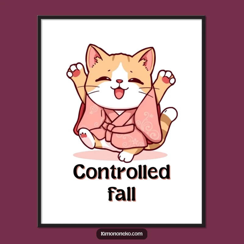 Funny Kawaii Cat Kimono Digital Art: Clumsy Print, Whimsical Decor, Instant Gift