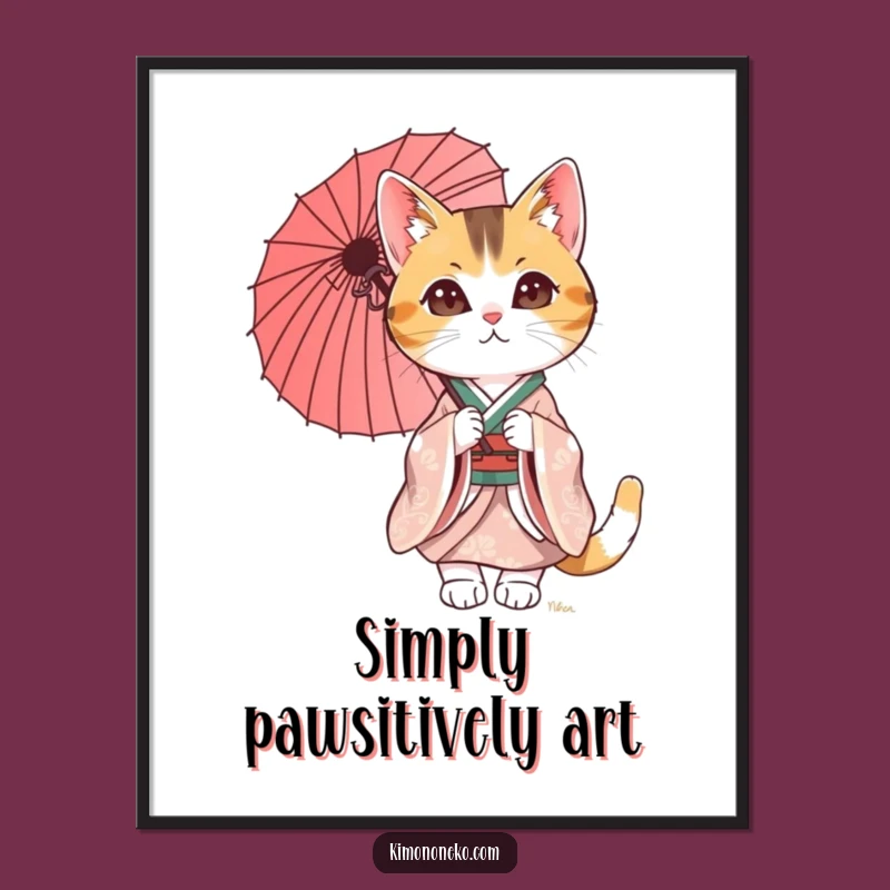 Funny Calico Cat Kimono Digital Art: Instant Whimsical Wall Decor!