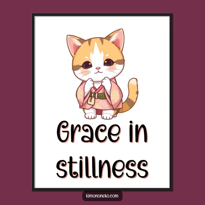 Funny Calico Cat Kimono Digital Art: Kawaii Cat Bowing Charm - Hilarious Gift