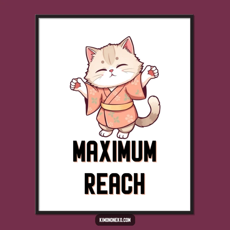 Funny Cat Kimono Digital Art: Fluffy Kitty Floral Stretch - Instant Calm