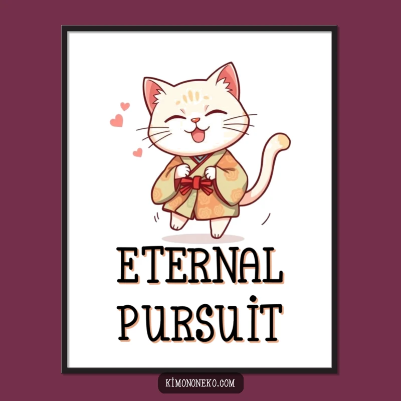Funny Cat Kimono Digital Art: Mischievous Kitty Tail Chase - Instant Fun
