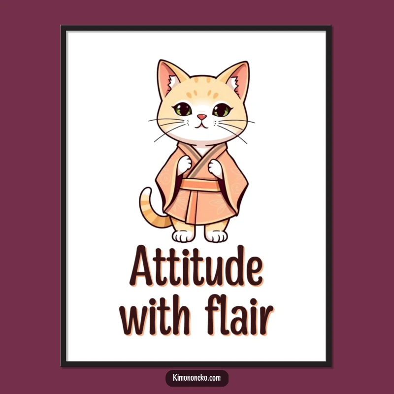 Funny Kawaii Cat Kimono Digital Art: Confident Style, Instant Wall Decor, Cool Gift