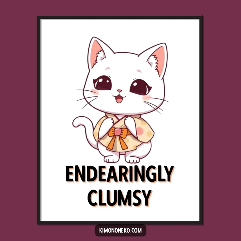 Funny Kawaii Cat Kimono Digital Print: Clumsy Art, Instant Whimsical Decor