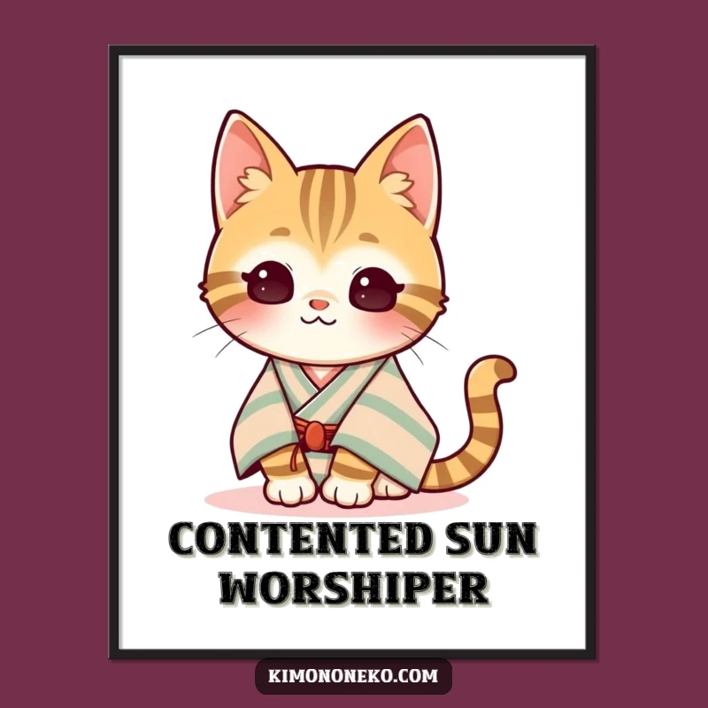 Funny Kawaii Tabby Digital Art: Content Cat Printable for Decor