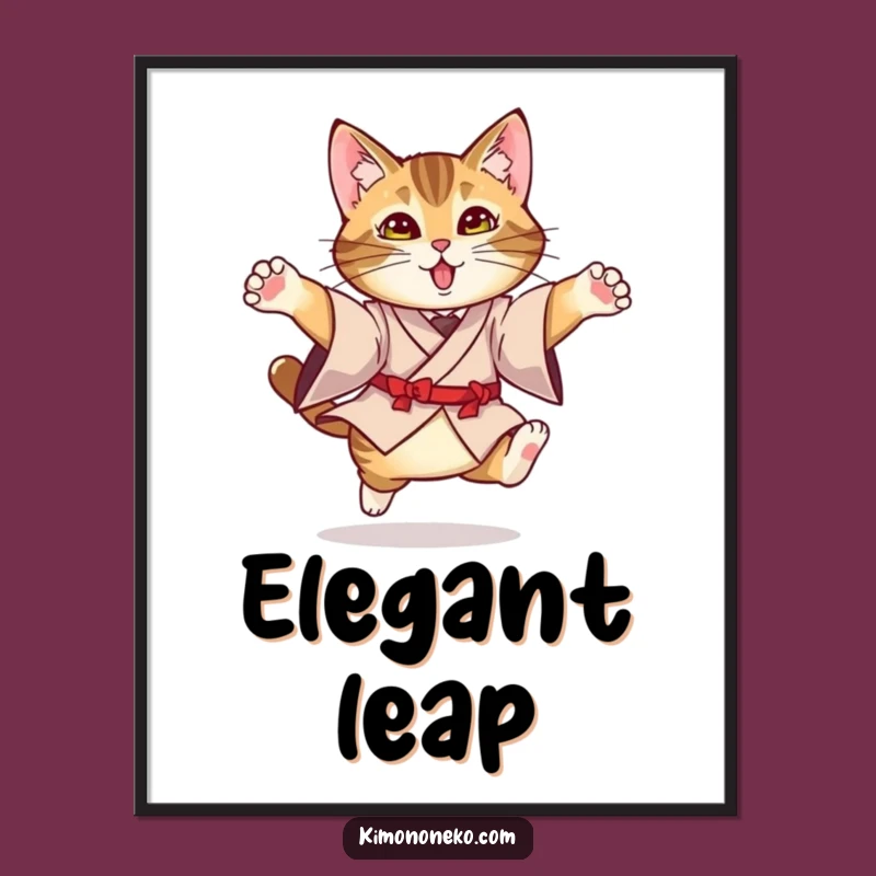 Funny Kimono Cat Digital Art: Graceful Tabby Leap for Instant Decor