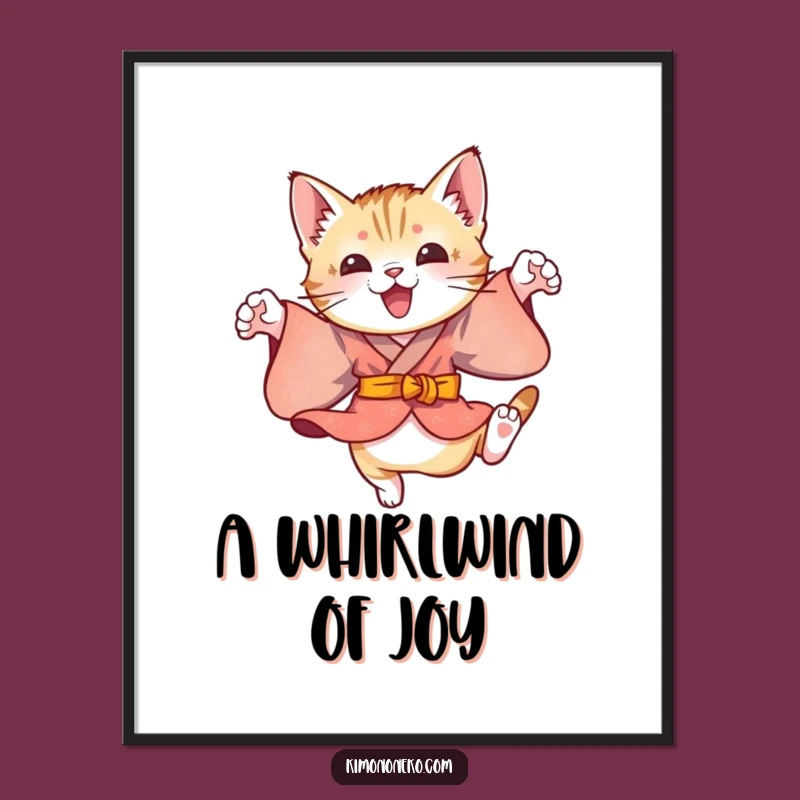 Funny Kitten Kimono Leaps Digital Print: Playful Wall Art, Instant Download