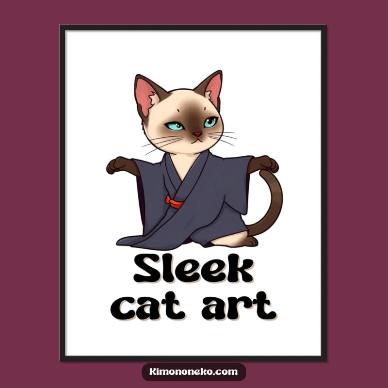 Funny Siamese Cat Kimono Digital Art: Elegant Feline Decor, Instant Sophistication Gift