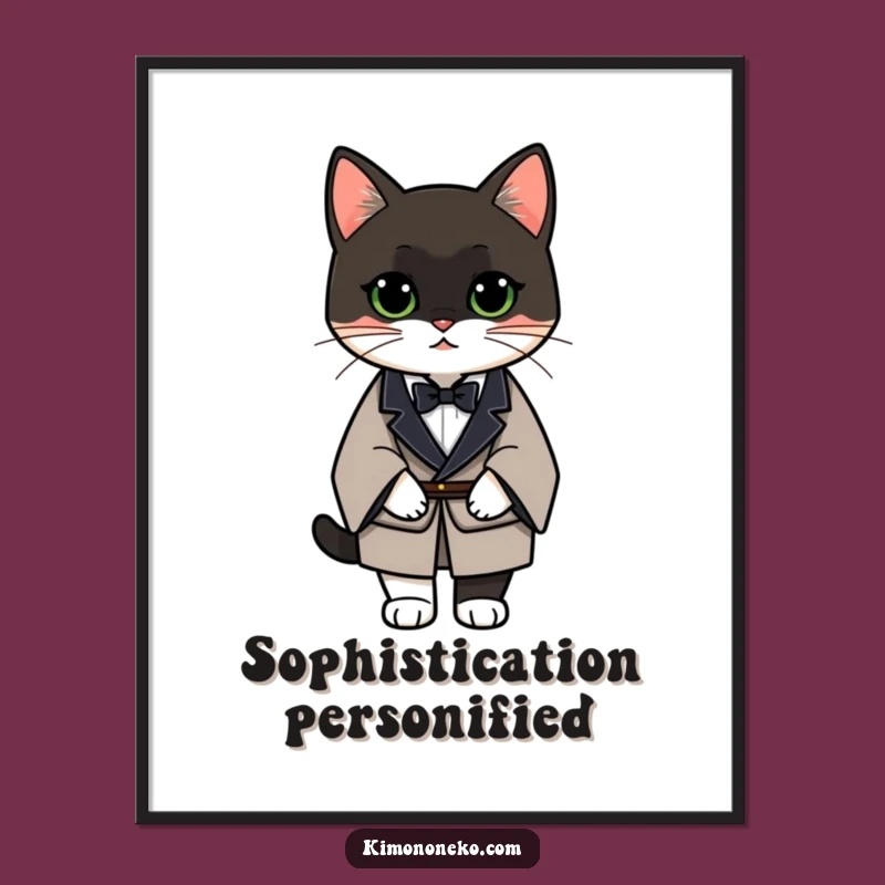 Funny Tuxedo Cat Kimono Digital Art: Instant Sophisticated Decor!