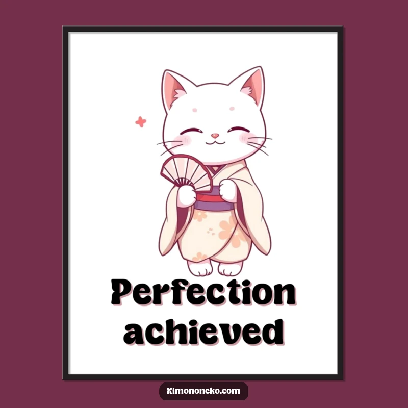 Funny White Cat Kimono Digital Art: Elegant Feline Download, Humorous Printable Gift