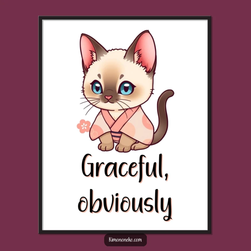 Funny Siamese Cat Kimono Digital Art: Curious Feline Download, Humorous Printable Gift