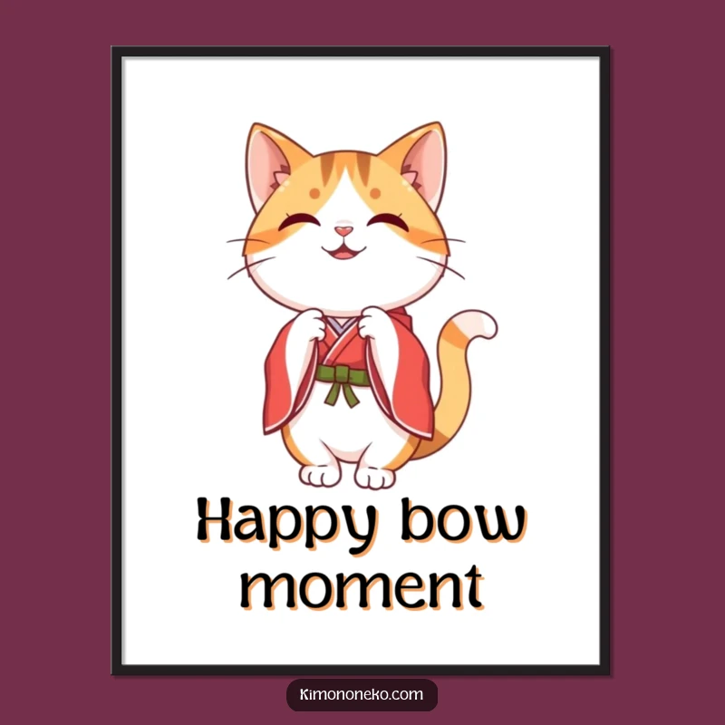 Funny Kawaii Calico Cat Digital Art - Graceful Bow Print