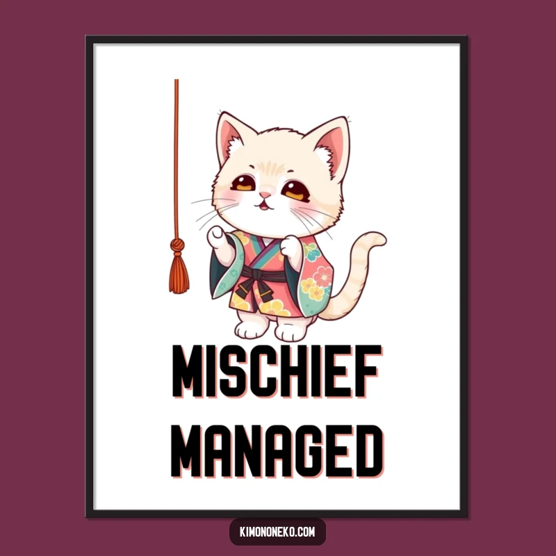 Funny Kitten Kimono Digital Art: Playful Cat String Instant Decor