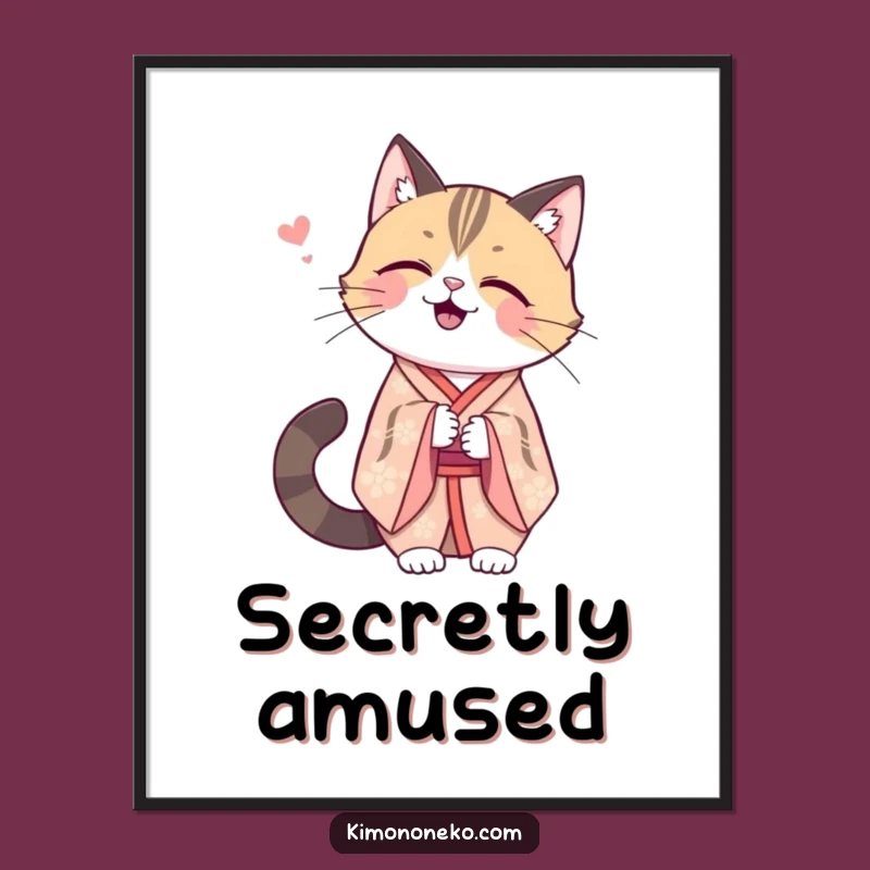 Funny Kawaii Cat Kimono Digital Print: Secret Smile, Instant Elegant Art
