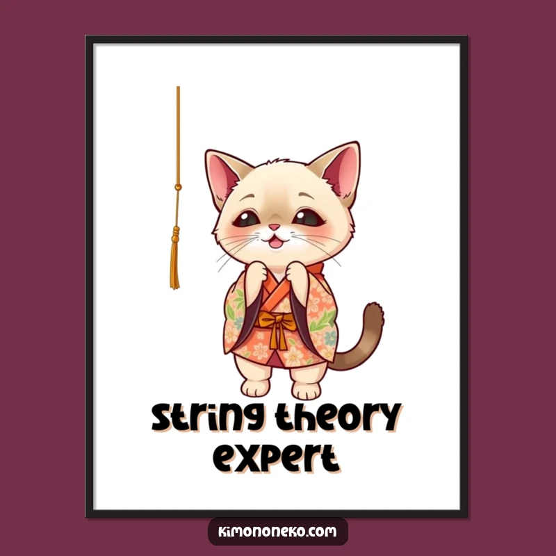 Funny Siamese Cat Kimono Digital Print: Playful Kawaii Oriental Cat Batting String Art