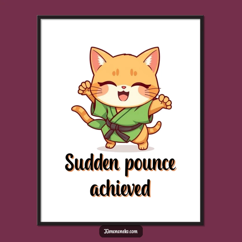 Funny Ginger Cat Kimono Digital Print: Cheerful Kawaii Cat Pouncing Action Art