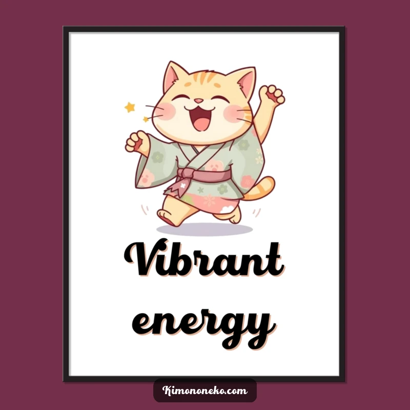 Funny Joyful Cat Kimono Digital Print: Instant Vibrant Art for Your Walls Gift