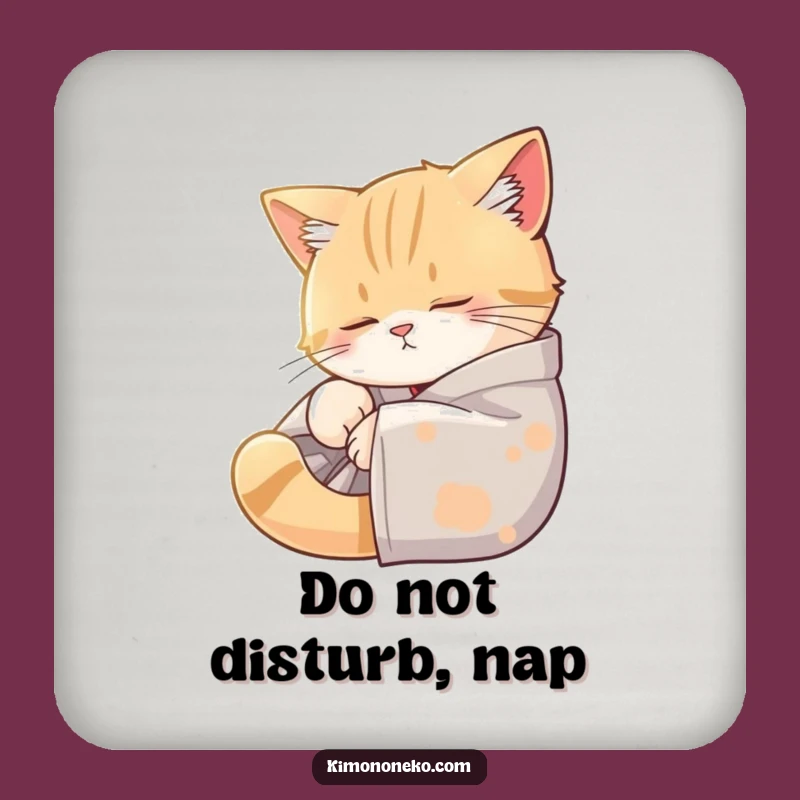 Funny Sleepy Cat Kimono Coaster - Cozy Cat Nap Drink Protector Gift