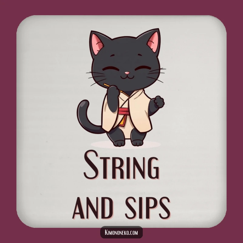 Funny Black Cat Kimono Coaster: Playful Kawaii Bat - Hilarious Gift