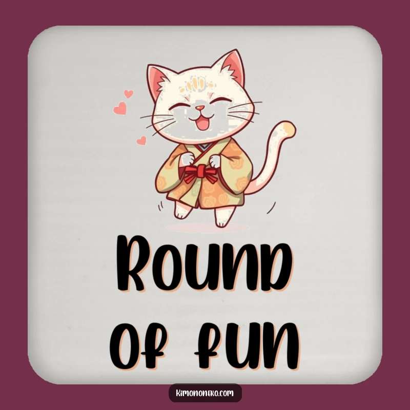 Funny Cat Kimono Coaster: Mischievous Kitty Tail Chase - Protect Tables