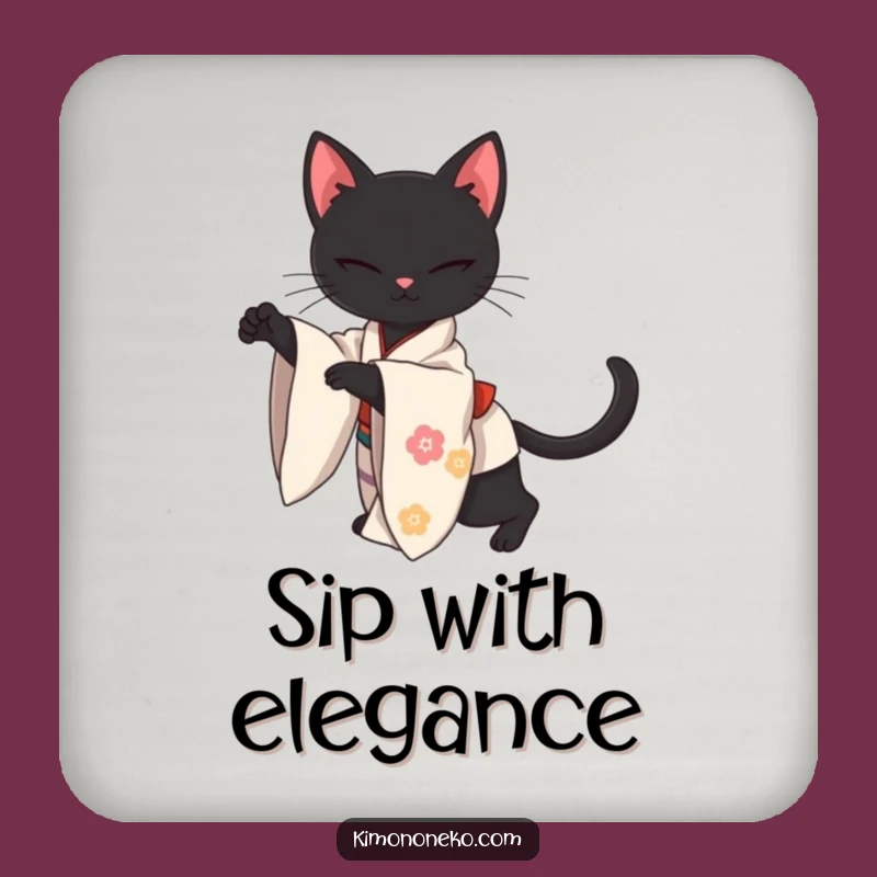 Funny Kawaii Black Cat Kimono Coaster: Protect Surfaces with Elegant Feline Charm