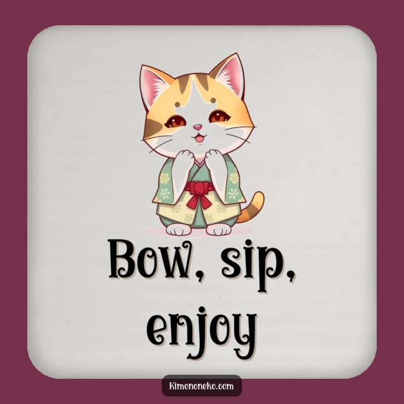 Funny Kawaii Calico Cat Kimono Coaster Set: Polite Protection with Anime Flair