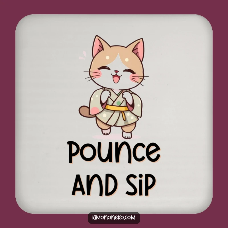 Funny Kawaii Cat Kimono Coaster: Playful Pounce Protection, Great Funny Gift