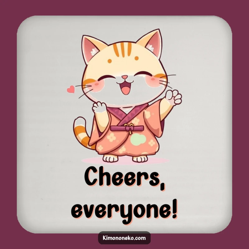 Funny Kawaii Cat Kimono Coaster: Spirited Cheer Protection, Great Funny Gift