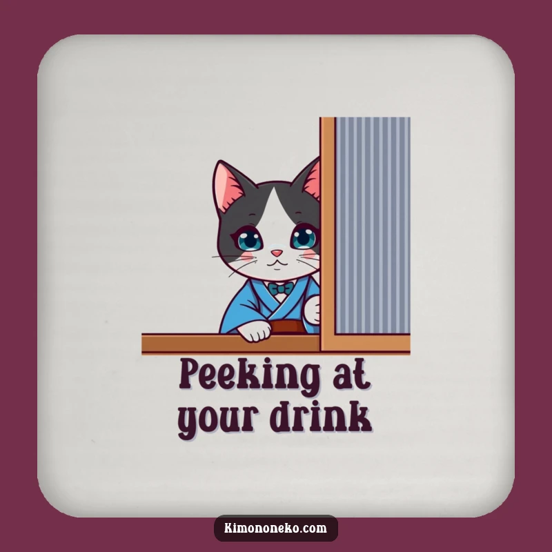 Funny Kawaii Tuxedo Cat Drink Coaster - Curious Peek Decor