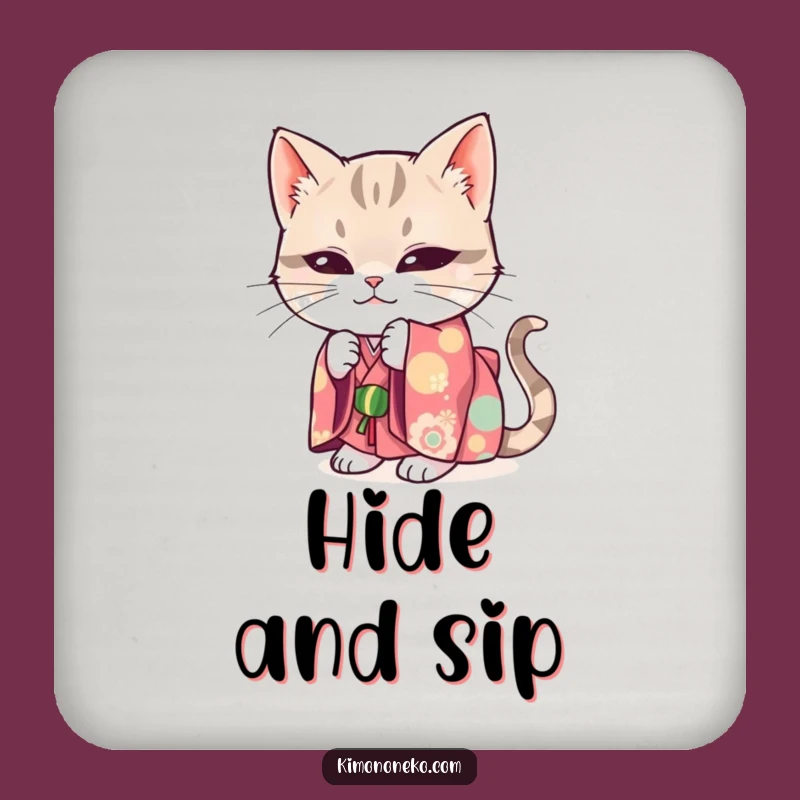Funny Mischievous Cat Kimono Drink Coaster: Protect Surfaces with Playfulness