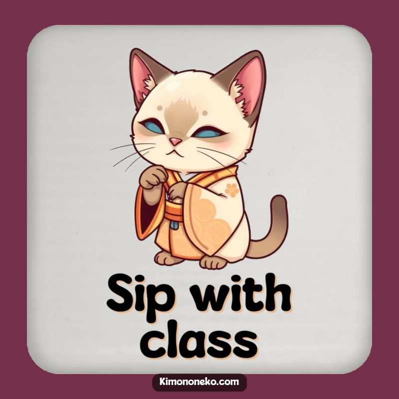 Funny Siamese Cat Kimono Coaster - Protect Surfaces Elegantly!