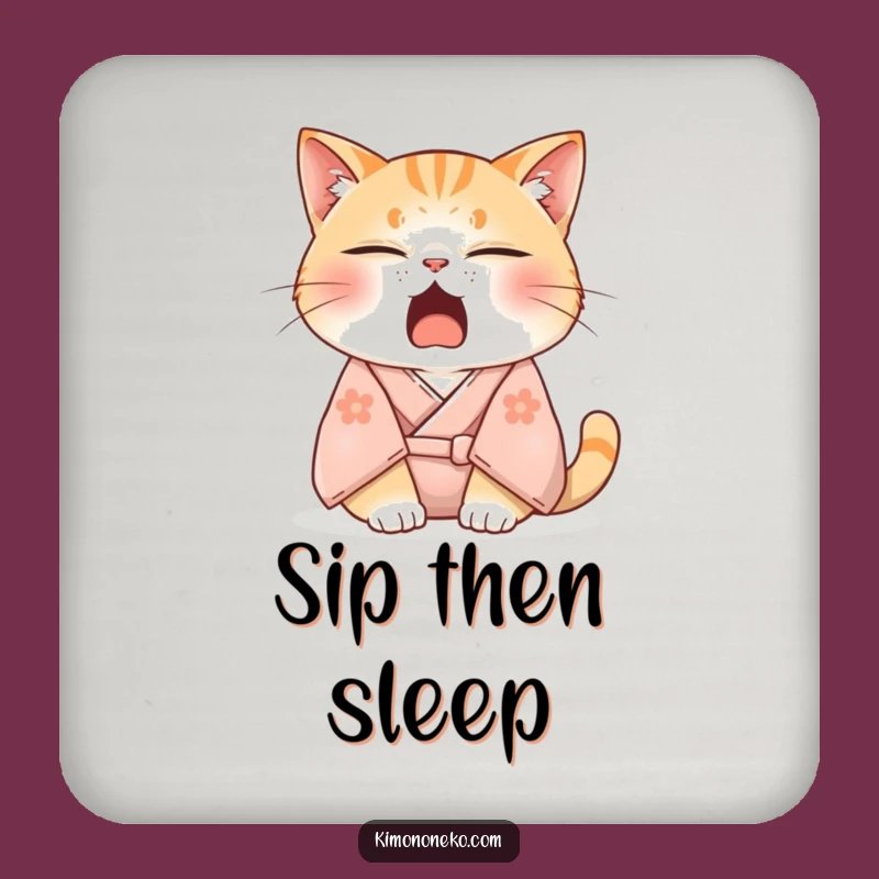 Funny Sleepy Cat Kimono Coaster - Protect Surfaces with Snooze