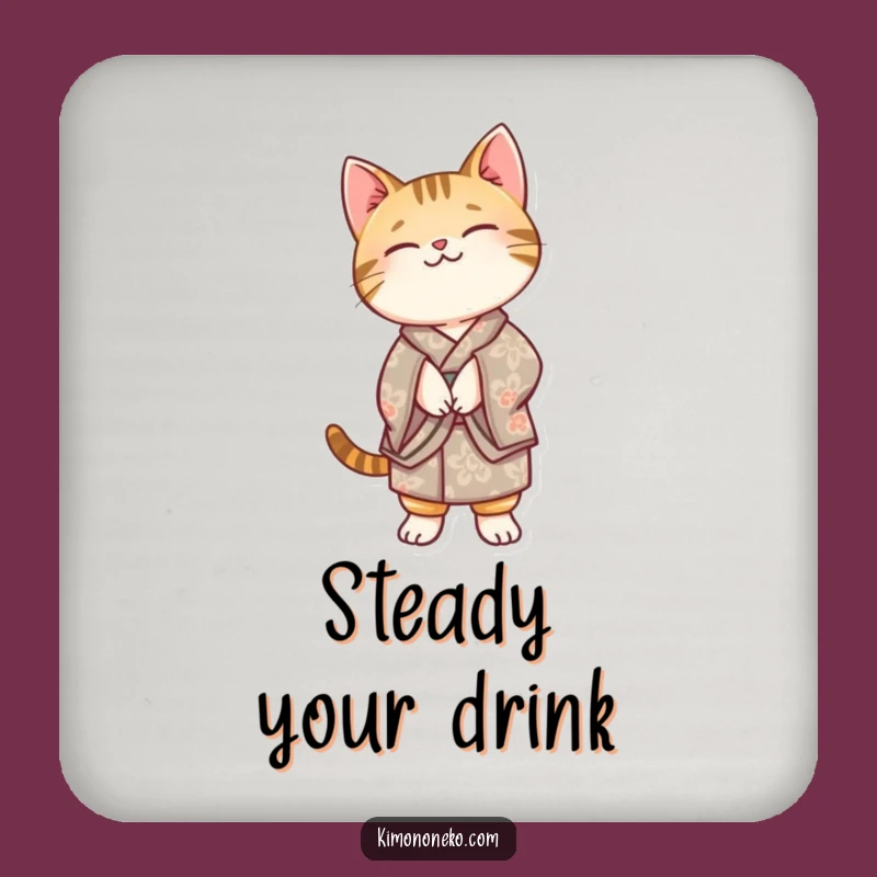 Funny Kawaii Tabby Cat Kimono Coaster Set: Balancing Act Drink Protector Gift