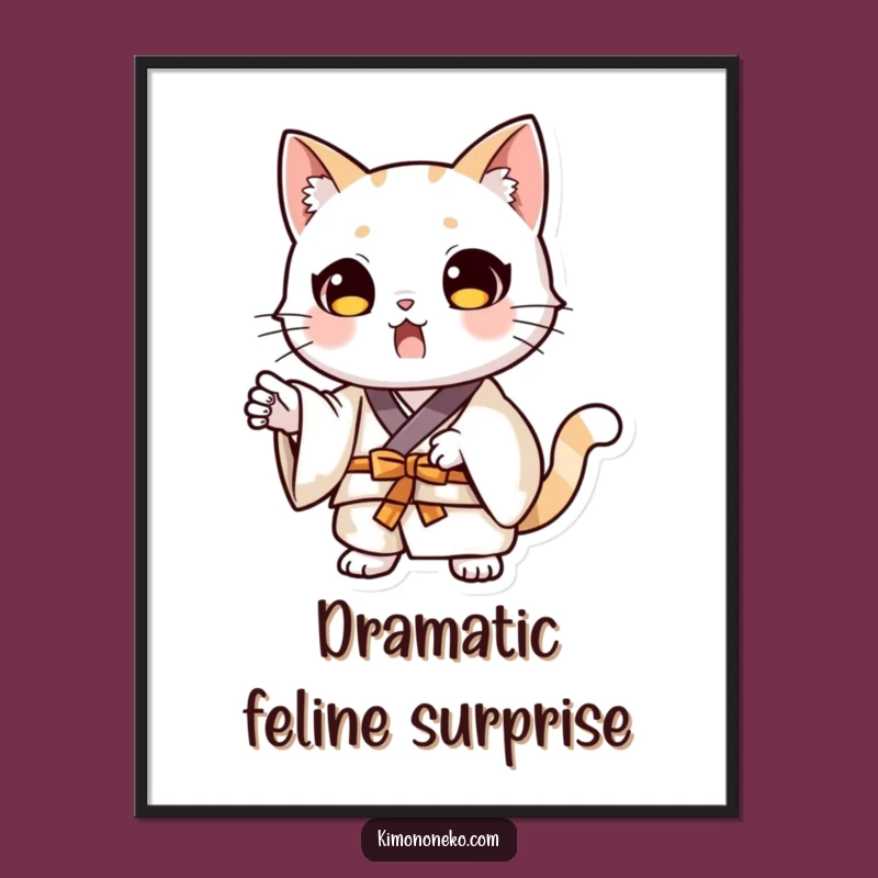 Funny Cat Kimono Surprise Poster: Dramatic Art for a Laugh