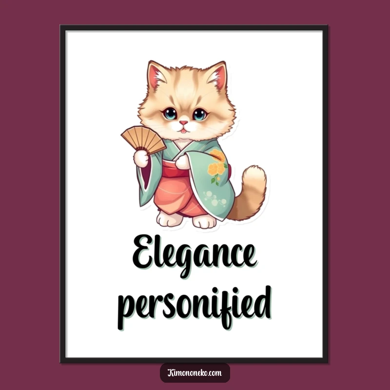 Funny Elegant Cat Kimono Poster - Sophisticated Wall Art