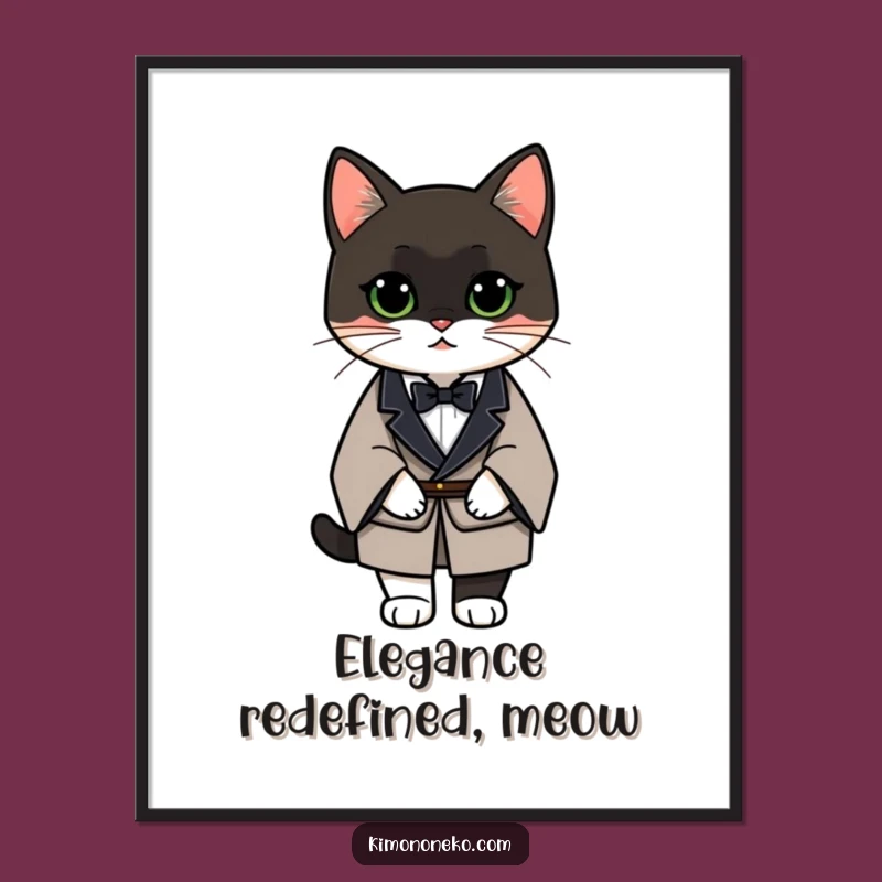 Funny Tuxedo Cat Kimono Poster: Elegant Art for a Sophisticated Space!