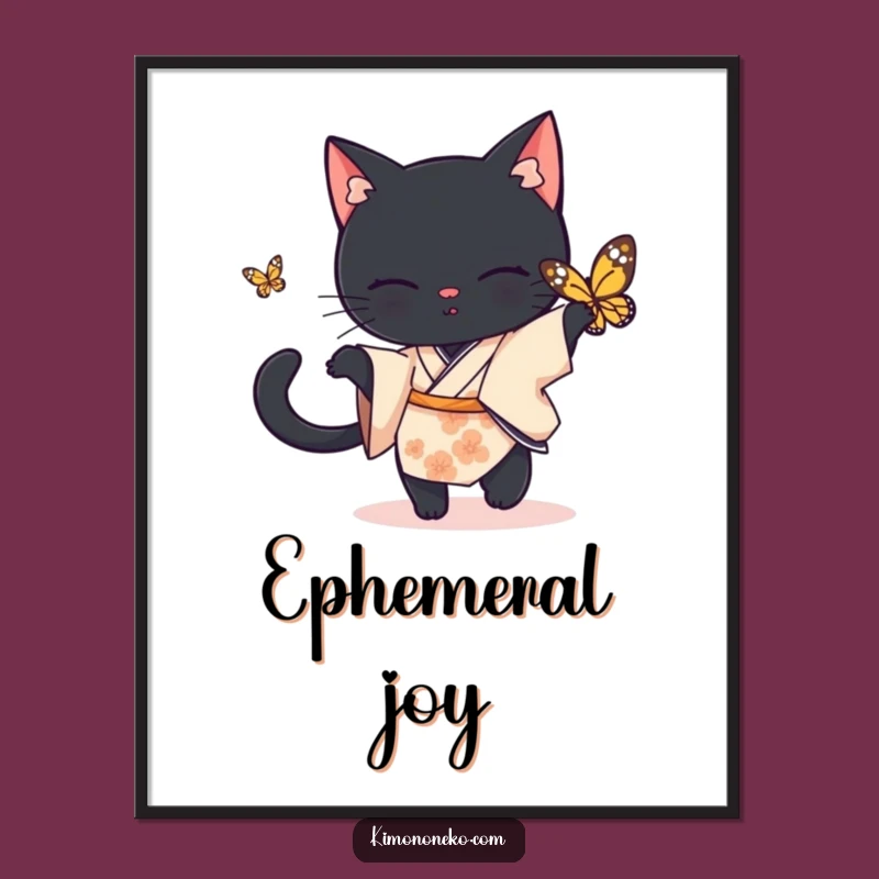 Funny Black Cat Kimono Poster: Playful Chase Art, Hilarious Wall Decor