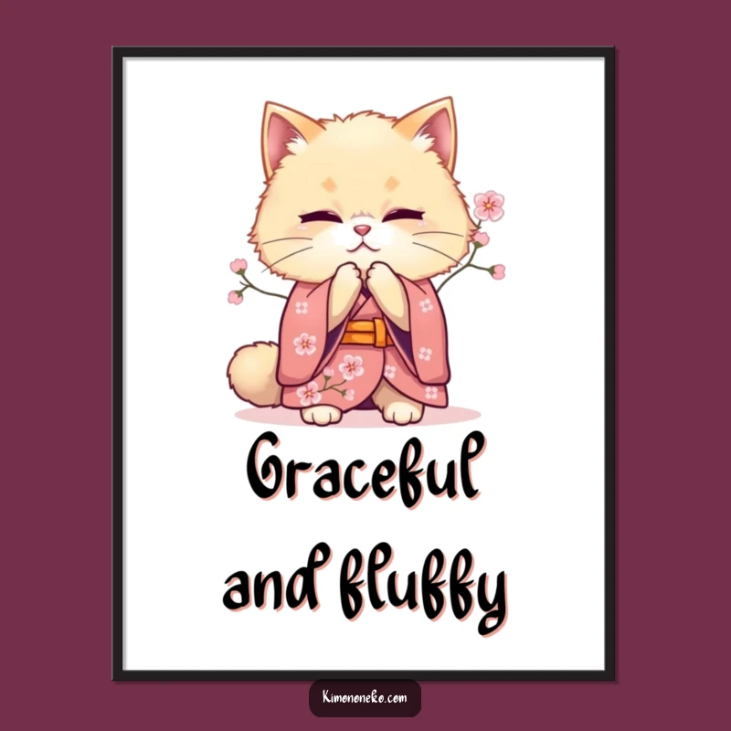 Funny Bowing Cat Kimono Poster: Fluffy Feline Art, Perfect Funny Gift for Elegant Decor