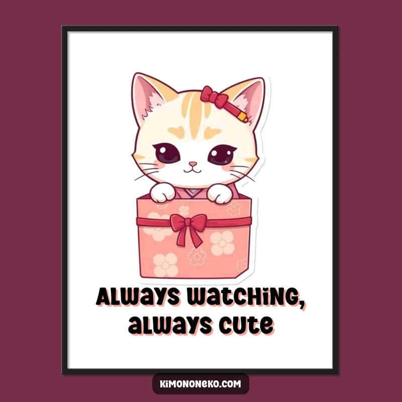 Funny Kawaii Cat Kimono Gift Box Poster - Wall Art Delight!