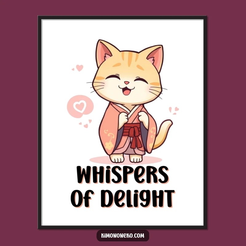 Funny Kawaii Cat Kimono Poster: Secret Giggle Art, Elegant Decor, Delightful Gift