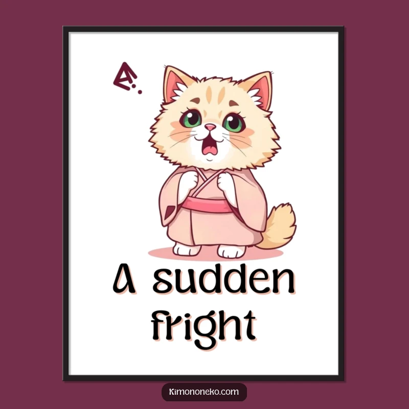 Funny Kawaii Persian Cat Poster: Startled Kimono Art Print