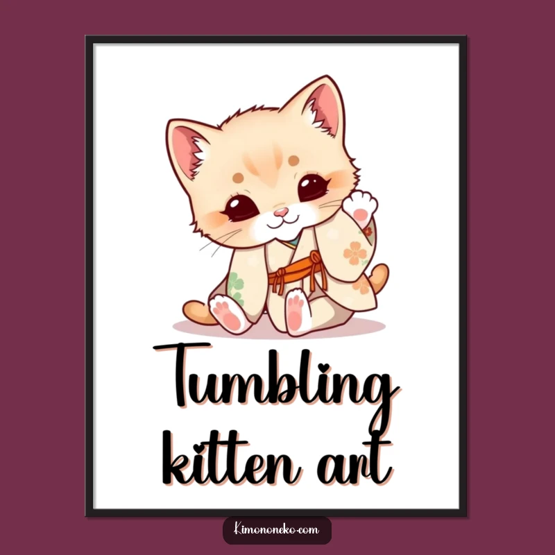 Funny Kitten Kimono Poster: Playful Tumble Art, Cute Wall Decor Gift