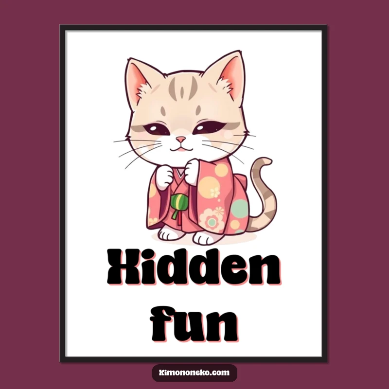 Funny Mischievous Cat Kimono Poster: Playful Art for Fun Spaces