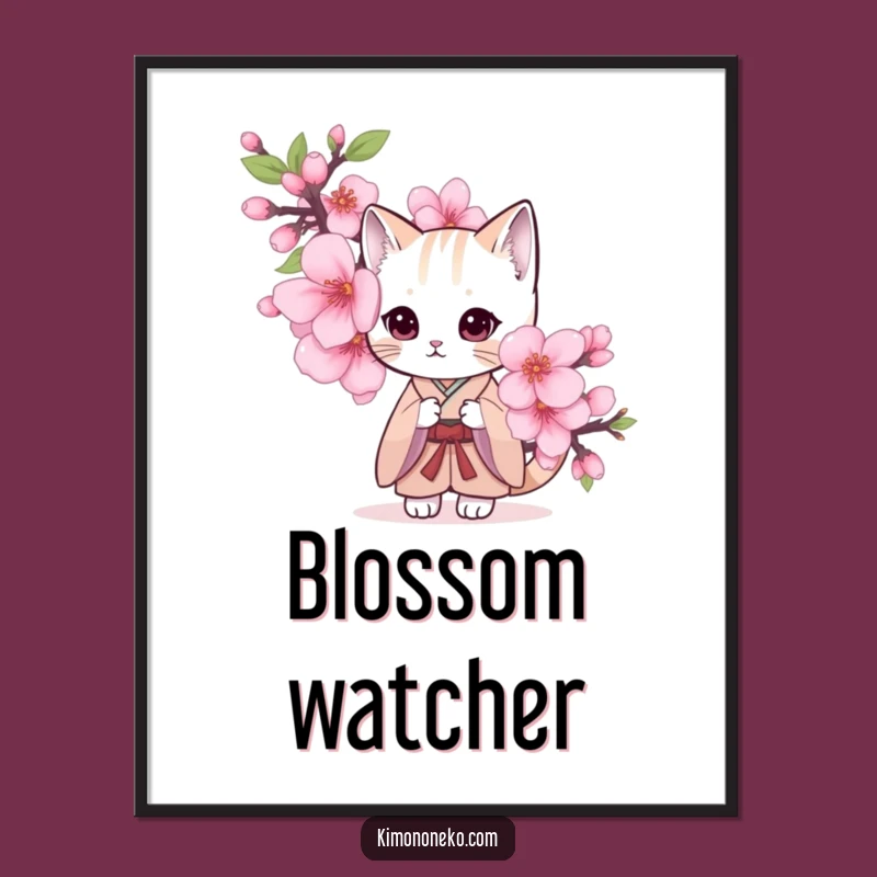 Funny Shy Cat Kimono Poster: Delicate Art for Peaceful Spaces