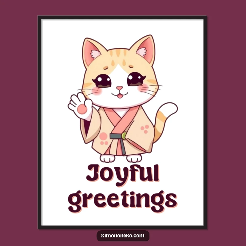 Funny Smiling Cat Kimono Poster: Cheerful Feline Art, Humorous Wall Decor Gift