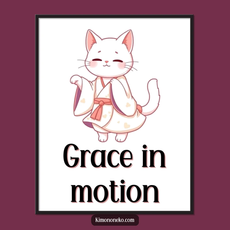 Funny White Cat Kimono Poster: Kawaii Graceful Twirl - Hilarious Gift
