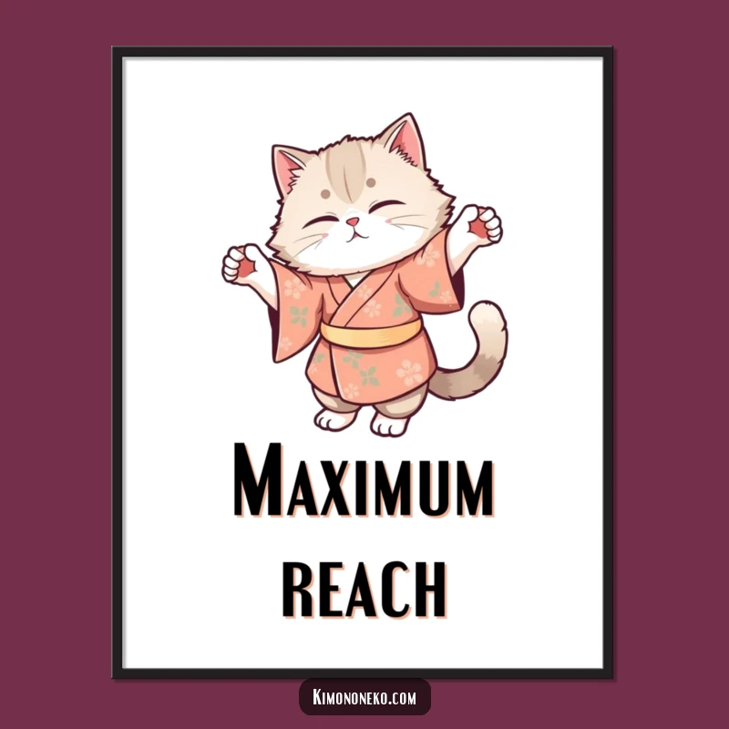 Funny Cat Kimono Poster: Fluffy Kitty Floral Stretch - Serene Wall Art