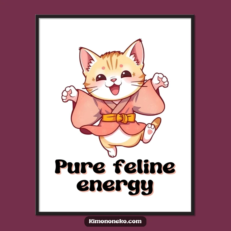 Funny Kitten Kimono Leaps Poster: Playful Wall Art, Perfect Energetic Gift