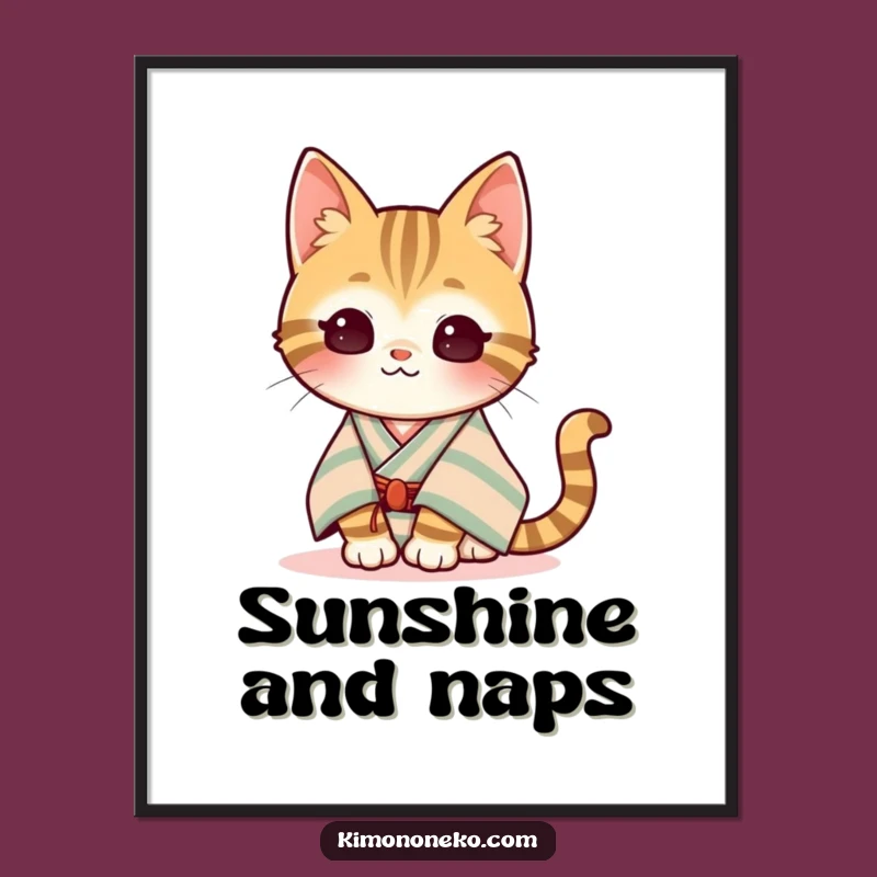 Funny Kawaii Tabby Poster: Content Cat Basking in Sun Art