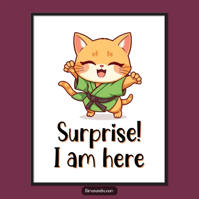 Funny Ginger Cat Kimono Poster: Cheerful Kawaii Cat Pouncing Action Art