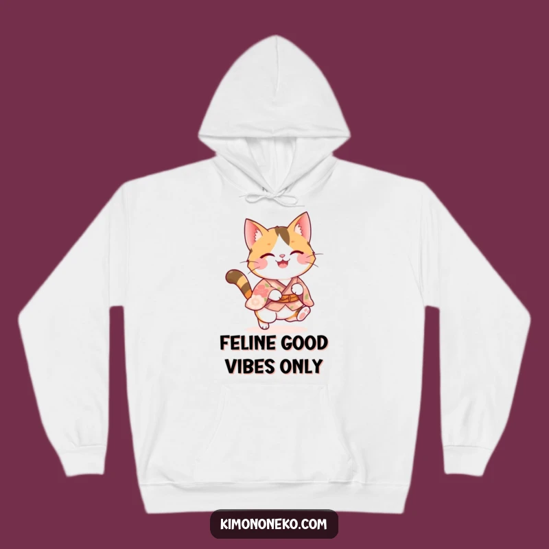 Funny Calico Cat Pounce Hoodie: Cozy Kawaii Kitty in Floral Kimono - Warm Gift!